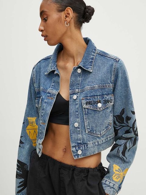 Moschino Jeans kurtka jeansowa damska kolor niebieski przejściowa 0501.8221