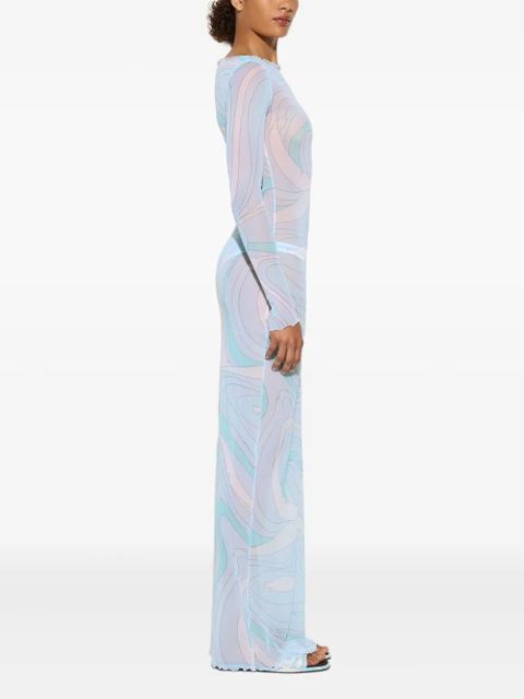 PUCCI marmo-print tulle maxi dress - Blue