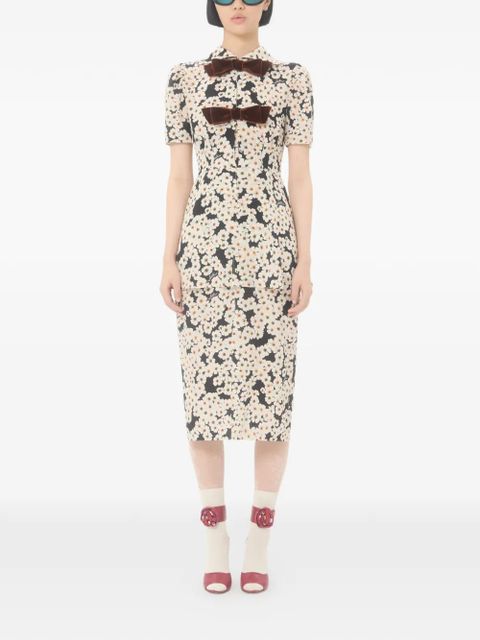 Valentino Garavani Primula-print bow-details midi dress - Black - zdjęcie produktu nr 2