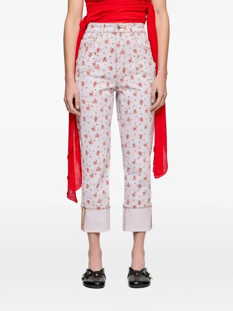 GANNI floral roll-up jeans - Neutrals