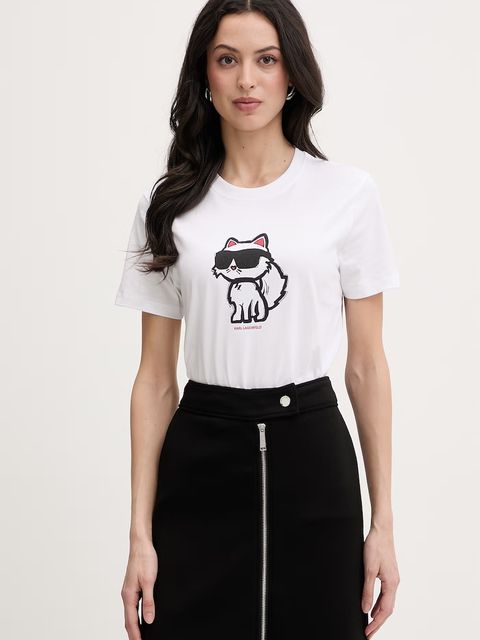 Karl Lagerfeld T-shirt damski bawełniany IKON SKETCH - zdjęcie produktu nr 1