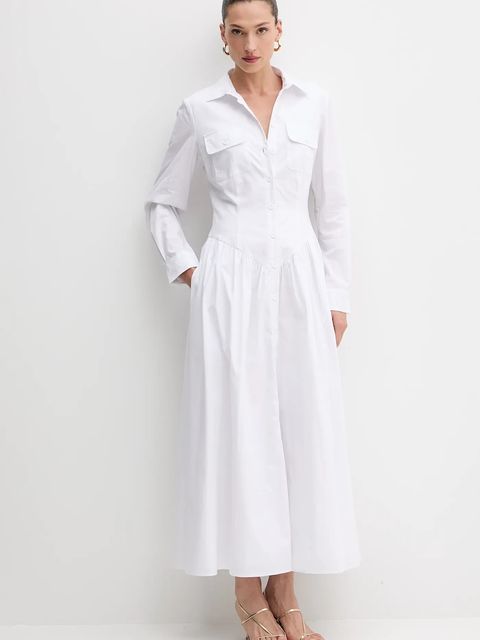 Bardot sukienka bawełniana kolor biały maxi rozkloszowana 60066DB