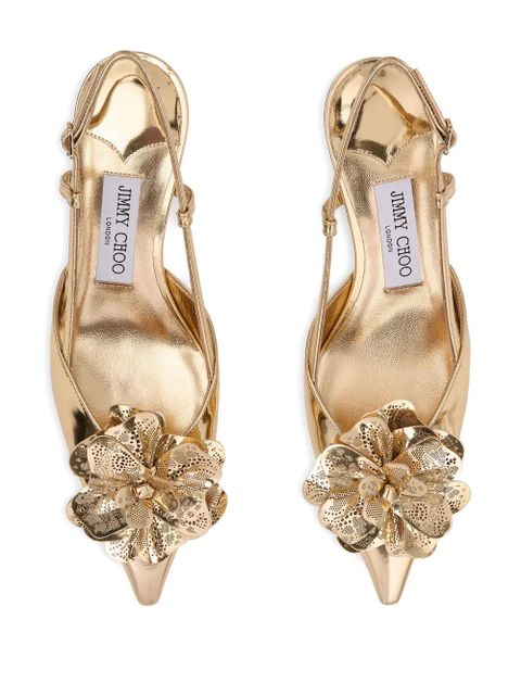 Jimmy Choo 50mm Mimmi floral sling back pumps - Gold