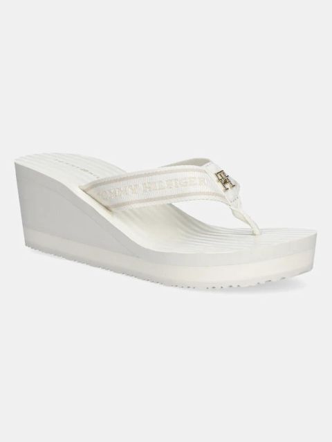Tommy Hilfiger japonki TH STRIPES WEDGE BEACH SANDAL damskie kolor beżowy na koturnie FW0FW08521