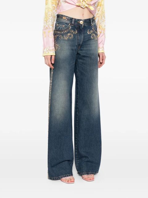 Versace stud-embroidered straight-leg jeans - Blue