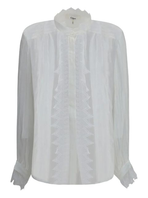 Chloé lace-trimmed pleated shirt - White - zdjęcie produktu nr 1