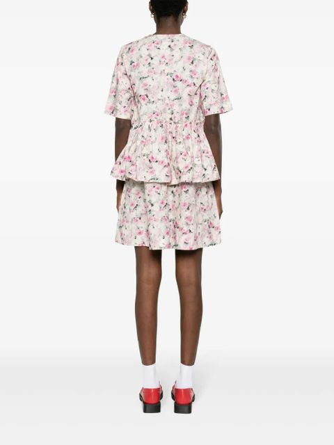 GANNI floral-print ruffled dress - White