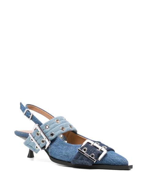 GANNI buckle-detail denim pumps - Blue - zdjęcie produktu nr 2