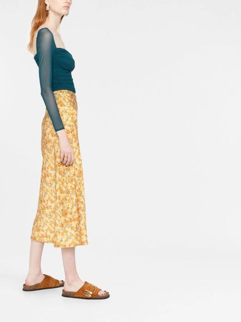 Self-Portrait gathered-detail long-sleeve top - Blue