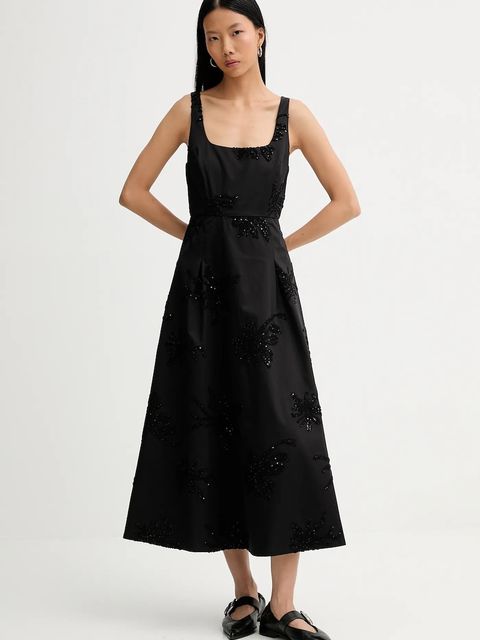 MUNTHE sukienka bawełniana RONIA kolor czarny midi rozkloszowana 254135025401 - zdjęcie produktu nr 1