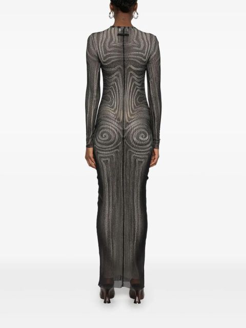 Jean Paul Gaultier spiral-print mesh maxi dress - Black