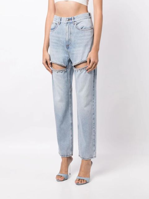 AREA crystal-embellished straight-leg jeans - Blue