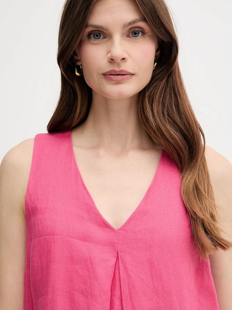 United Colors of Benetton sukienka lniana kolor różowy mini rozkloszowana 4AGHDV0AX