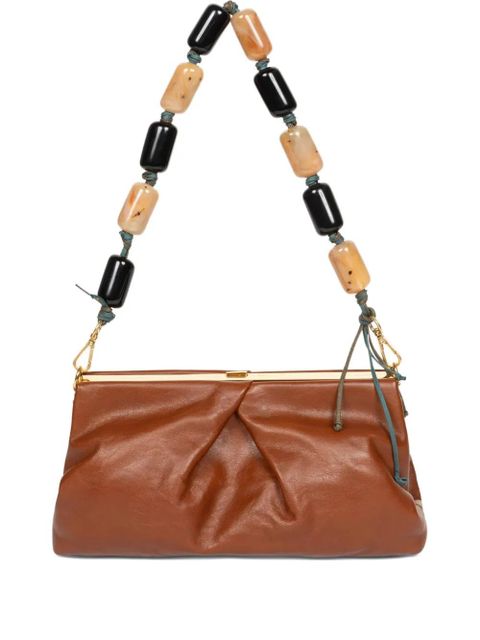 DRIES VAN NOTEN pleated beaded leather clutch bag - Brown - zdjęcie produktu nr 1