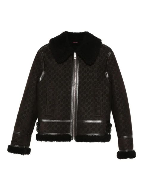 Gucci shearling-collar leather jacket - Brown - zdjęcie produktu nr 1