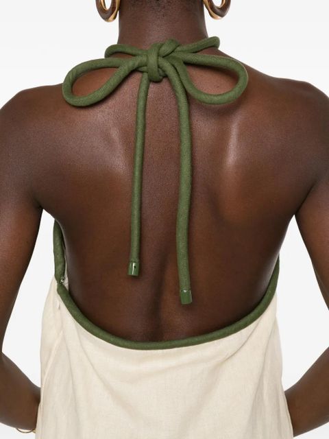 FARM Rio palm-tree halterneck mini dress - Neutrals