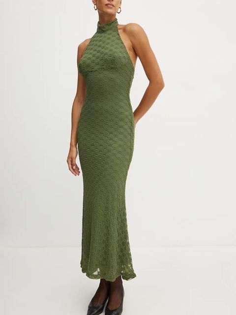 Bardot sukienka OLA kolor zielony maxi dopasowana 59403DB