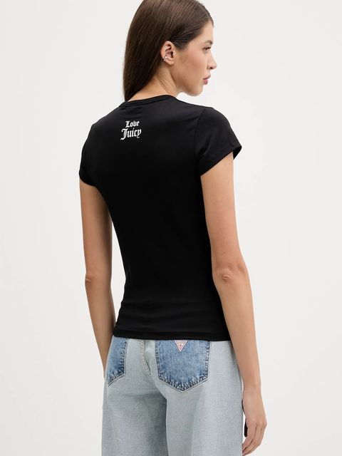 Juicy Couture t-shirt PEACE LOVE AND JUICY HILTON T-SHIRT damski kolor czarny JCNCT225458