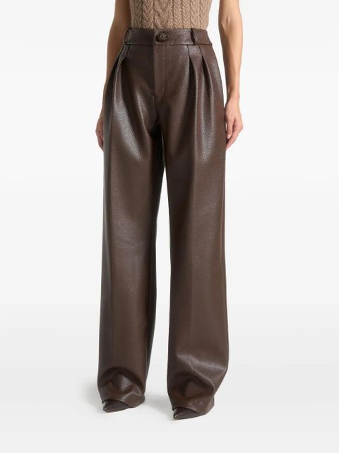Manière De Voir pebbled leather pleated stacked trousers - Brown - zdjęcie produktu nr 2