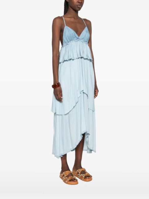 PINKO Agatha ruffled tiered midi dress - Blue