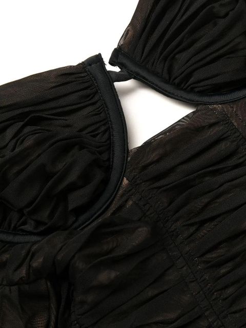 Self-Portrait gathered mesh swimsuit - Brown