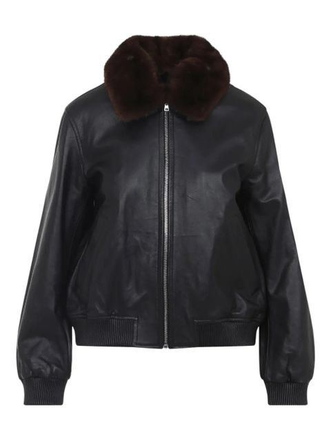 Yves Salomon faux-fur collar leather jacket - Black - zdjęcie produktu nr 1