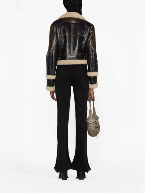 Blumarine Giacca shearling-trim leather jacket - Black