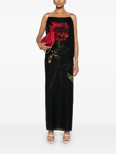 Alexander McQueen Shadow Rose-print silk dress - Black
