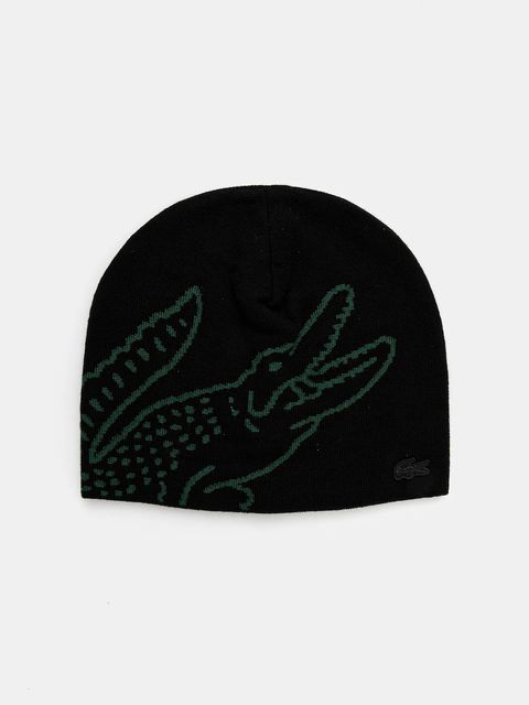 Lacoste czapka wełniana kolor czarny z cienkiej dzianiny wełniana RB3021 - zdjęcie produktu nr 1