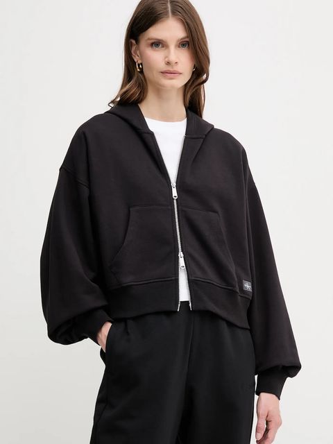 Calvin Klein Jeans bluza bawełniana damska kolor czarny z kapturem gładka LV047C216G - zdjęcie produktu nr 1