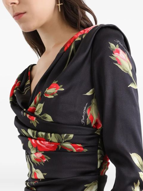 Dolce & Gabbana floral long-sleeved midi dress - Black