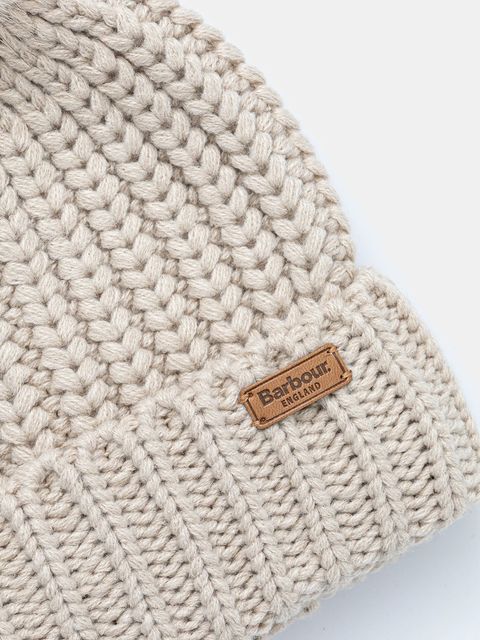 Barbour czapka kolor beżowy z grubej dzianiny LHA0336