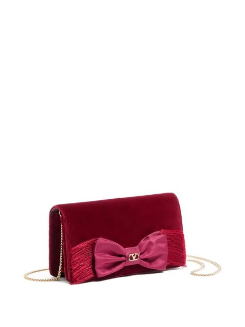 Valentino Garavani Vlogo Signature velvet bow clutch bag - Red