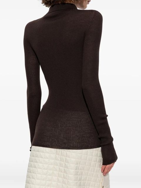 Moncler ribbed polo top - Brown