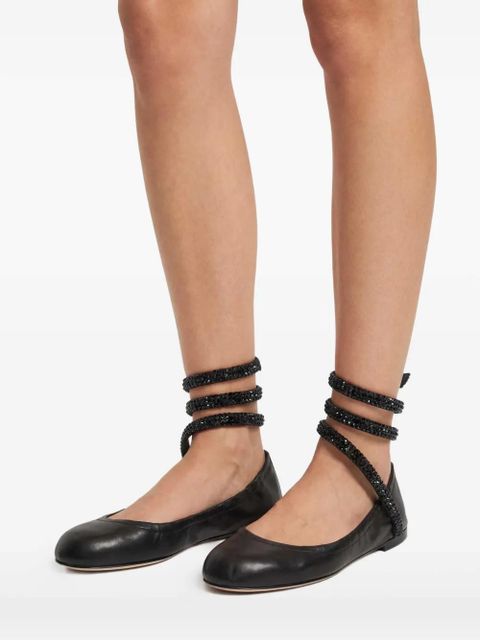 René Caovilla Cleo crystal-embellished ballerina shoes - Black