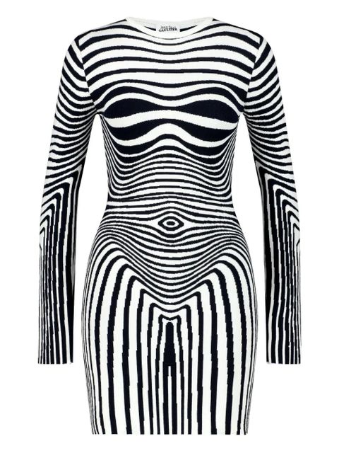 Jean Paul Gaultier long-sleeve morphing-stripes dress - Neutrals - zdjęcie produktu nr 1