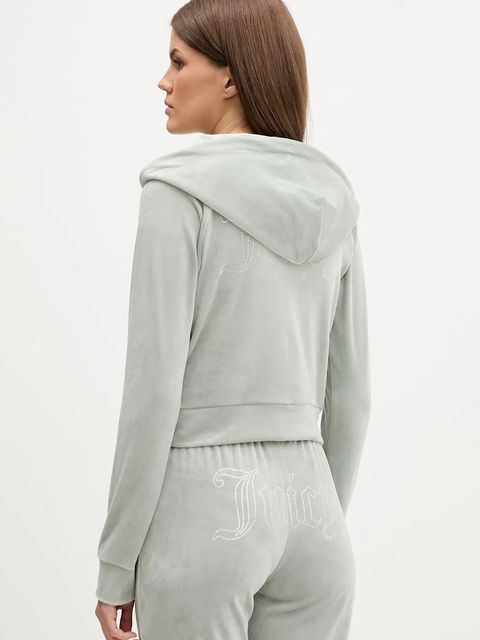 Juicy Couture bluza welurowa damska kolor szary z kapturem gładka JCWAS225306