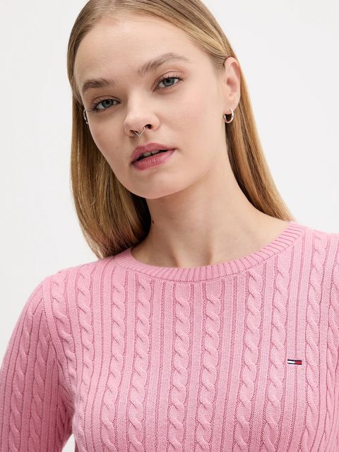 Tommy Jeans sweter bawełniany damski kolor różowy lekki DW0DW22165