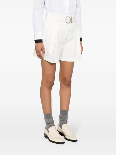 Jil Sander pleat-detail belted cotton shorts - White