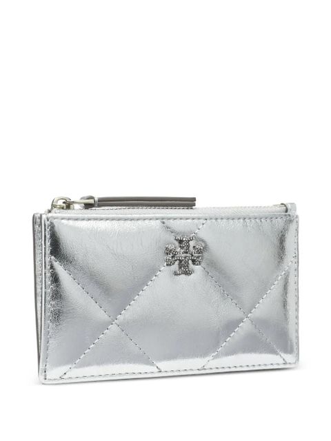 Tory Burch Kira diamond-quilted zip-up card case - Silver