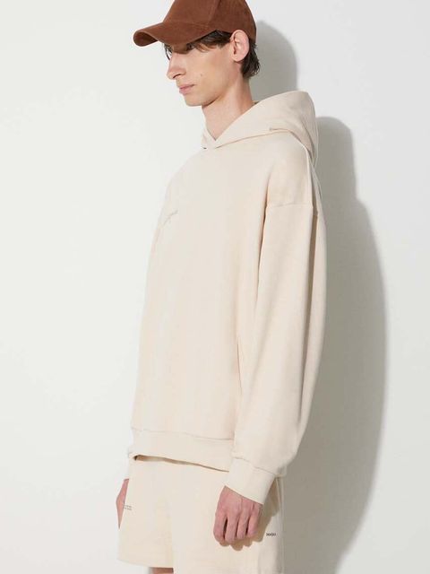 Pangaia bluza bawełniana kolor beżowy z kapturem z nadrukiem