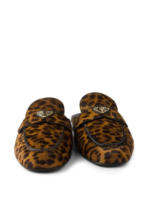 Prada leopard-print leather mules - Brown