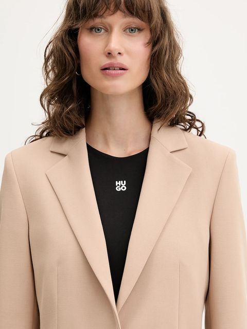HUGO marynarka kolor beżowy jednorzędowa gładka 50546778