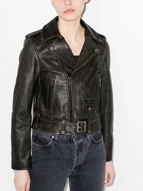 Golden Goose distressed-effect leather biker jacket - Black - zdjęcie produktu nr 2