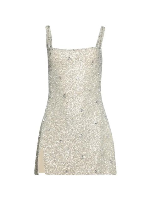 Clio Peppiatt crystal-embellished slit-front mini dress - Neutrals - zdjęcie produktu nr 1