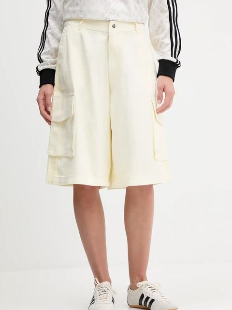 adidas Originals szorty bawełniane Cargo Jorts damskie kolor beżowy gładkie high waist JD0138 - zdjęcie produktu nr 2