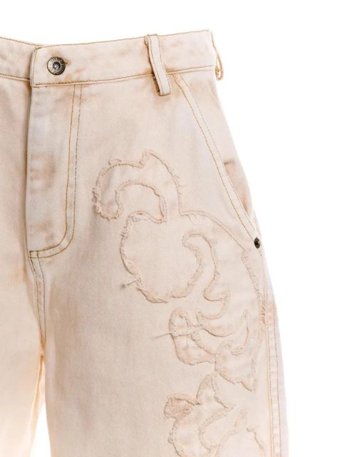 Agua By Agua Bendita Fallon distressed floral-embroidery jeans - Neutrals