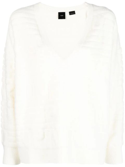 PINKO intarsia-knit logo V-neck jumper - White - zdjęcie produktu nr 1