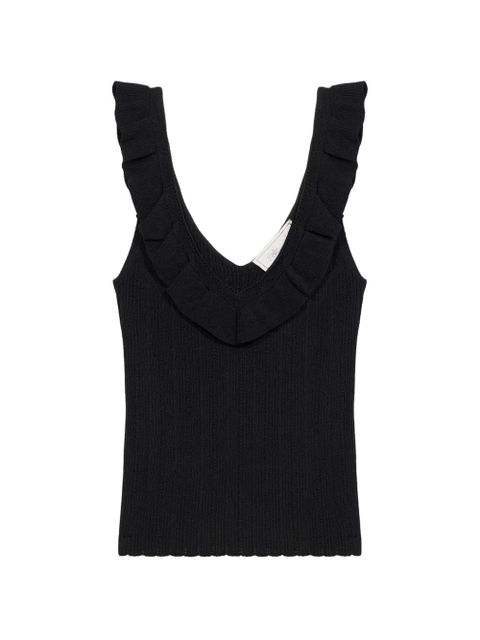 Blumarine ruffled V-neck tank top - Black - zdjęcie produktu nr 1