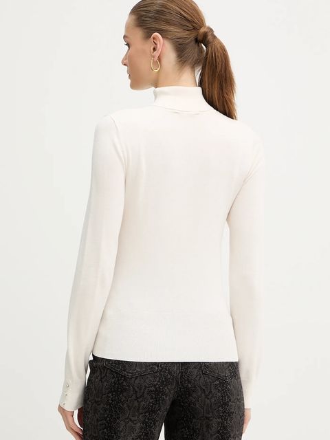 Morgan sweter damski kolor beżowy lekki z golfem MFLORIA